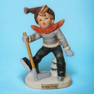 VTG Kelvins JAPAN Porcelain Figurine Ice Hockey Protege Boy Skates Decor Figure